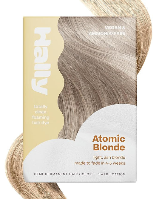 Hally Hair Color Cloud Hair Dye (Atomic Blonde) - Demi-Permanent Foam Hair Color for Women & Men - Mess-Free & Long-Lasting Hair Dye Kit, Hair Coloring Products Wash Out in 4-6 Weeks, Vegan
