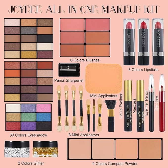 All-in-One Makeup Gift Set Carry All Makeup Kit Women Full Kit With Makeup Bag Concealer Lipgloss Lipstick Blush Foundation Face Powder Eyeshadow Palette Cosmetic Palette #8