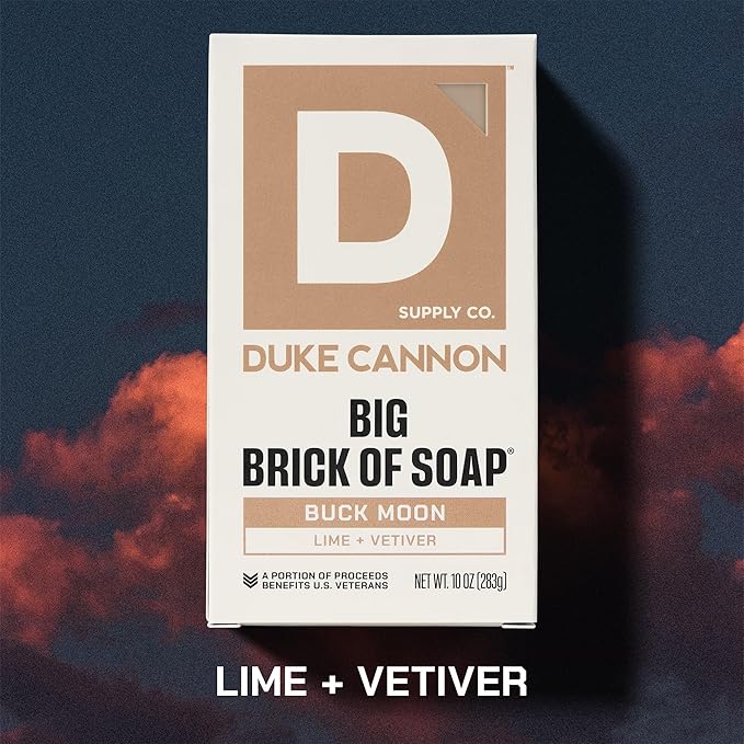 Duke Cannon Supply Co. Extra Large Bar Soap - Men's Natural Soap with Masculine Scents - Lime + Vetiver - Made in the USA with Domestic & Globally Sourced Materials - All Skin Types - Buck Moon,10 oz