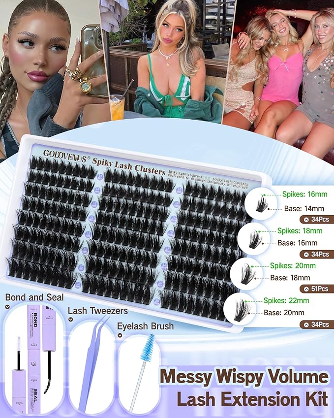 Manga Lashes Clusters with Spikes Messy Wispy Volume Eyelash Clusters Kit Fairy D Curl Cluster Eyelash Extensions Kit Waterproof Fluffy Anime DIY Individual Lash Cluster Extension (14-20mm)