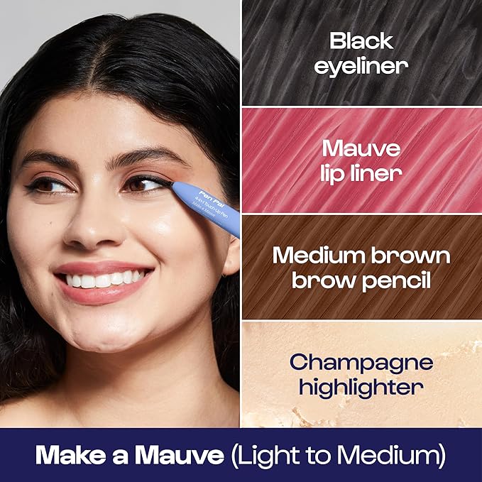 Alleyoop Pen Pal 4-in-1 Makeup Pen – Comes with Eyeliner, Lip Liner, Highlighter Makeup & Eyebrow Pencils for Women – Portable, Touch-Up On the Go – Cruelty-Free, Vegan (Making Mauve (Light - Medium)