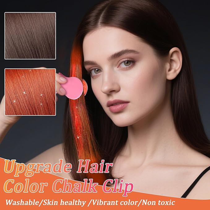 Hair Chalk for Girls 12 Color Temporary Hair Color Dye Shimmer Glitter Hair Color Makeup Washable Hair Dye Christmas Birthday Gift for Girls Age 4 5 6 7 8 9 10-12 Year Old