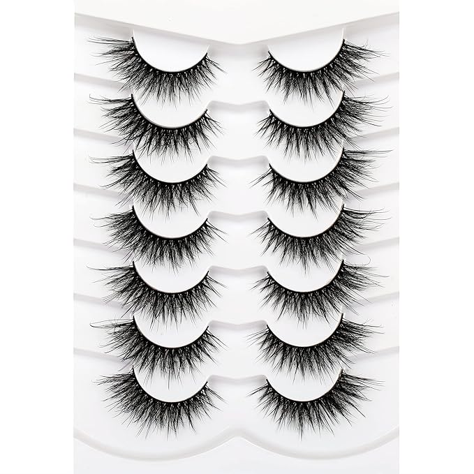 Pooplunch False Eyelashes Fairy Fluttery Lashes Wispy 8D Volume Natural Crossed Fake Eyelashes Faux Mink Lashes Strips 7 Pairs Pack
