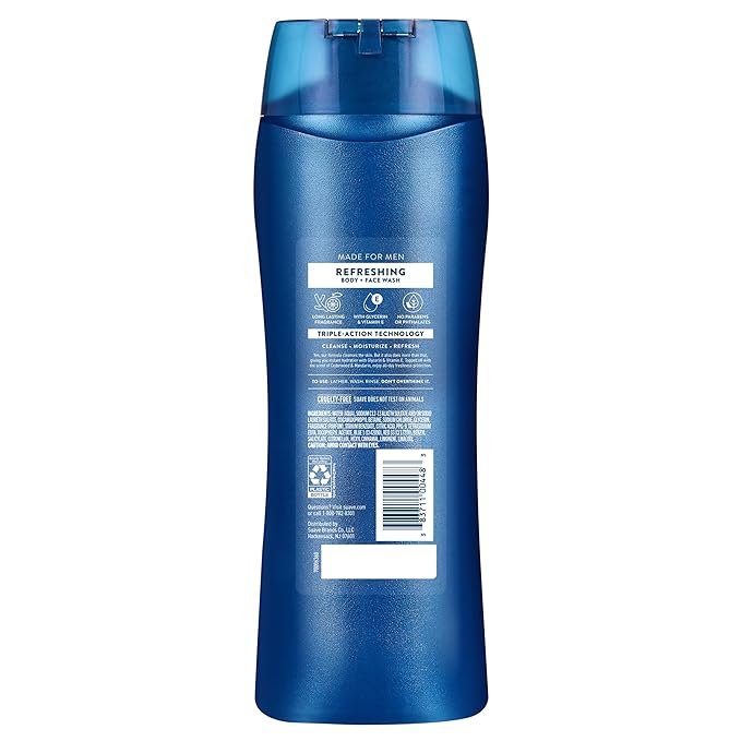 Suave Men Moisturizing Body & Face Wash, With Cedarwood and Mandarin Scent, No Parabens, No Phtahaltes, 18 Oz Pack of 6