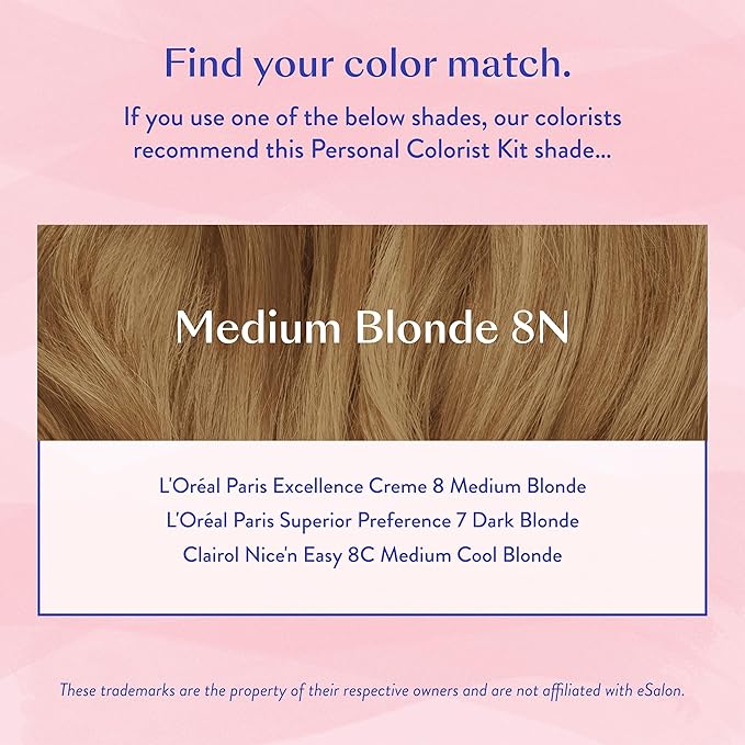 eSalon Permanent Hair Color & Hair Dye Complete Kit- Medium Blonde - Personal Colorist Kit for Up To 100% Gray Coverage for All Hair Types - Professional-Grade Ammonia-Free Hair Dye
