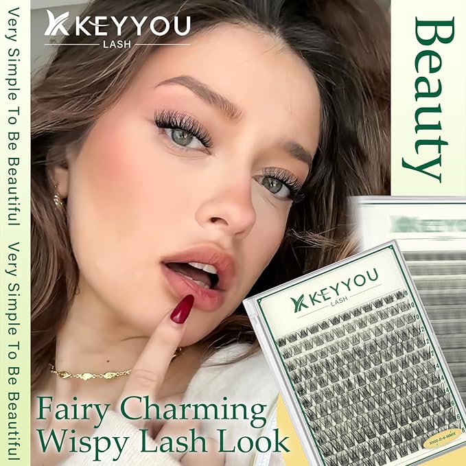 KEYYOULASH Lash Clusters Natural& Wispy Eyelash Clusters D Curl 144pcs 8-18mm Lashes Clusters Fluffy Eyelash Extensions for Beginner DIY Thin Band Cluster Lashes at Home(KY02-8-18MIX)
