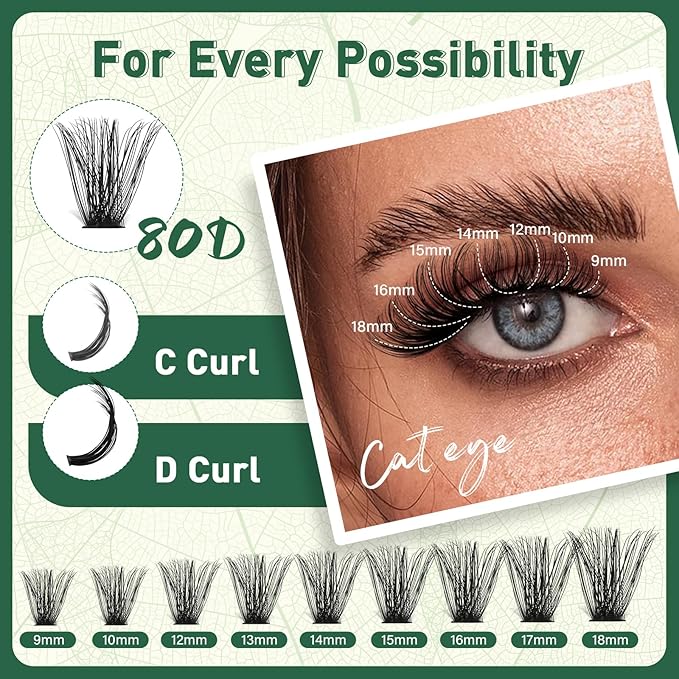 Lash Clusters 280Pcs Eyelash Clusters KEYYOU 80D 0.05D Curl 9-18MIX Clusters Lashes Super Soft Cluster DIY Eyelash Extension at Home(80D-0.05D,9-18MIX)