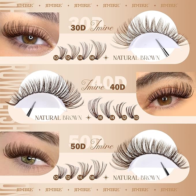 JIMIRE Brown Lash Clusters 6 Styles Mixed D Curly Eyelash Clusters Natural 476Pcs Fluff Cluster Eyelash Extensions Wispy Brown Cluster Lashes Extensions for Everyday Wear(30D+40D+50D+60D+80D+100D)