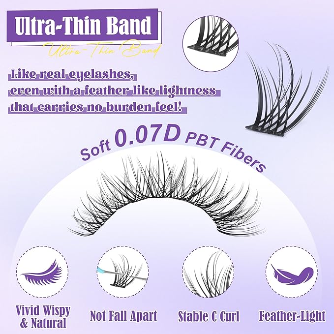 ALICE Natural Lash Clusters Kit Wispy Lash Extension Kit Cluster Eyelash Extension Kit C Curl 9-16mm Individual Lashes with Lash Glue Bond and Seal Lash Remover and Tweezers