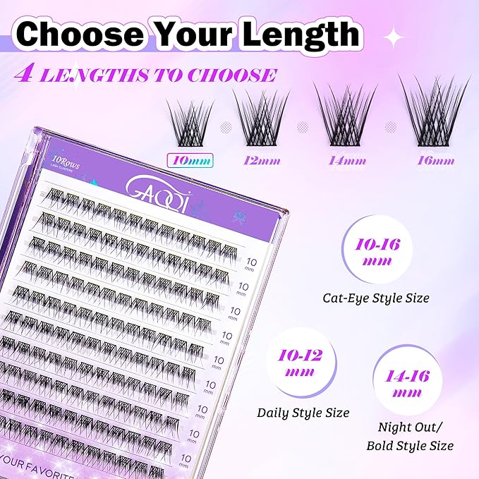 GAQQI Lash Clusters, Eyelash Clusters 120PCS D Curl Individual Lashes, Wispy Cluster Eyelash Extension 10mm Only, Natural Looking Cluster Lashes （GQ03, D Curl, 10mm)