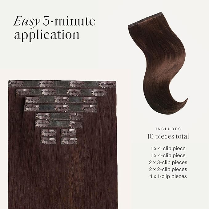 Luxy 100% Remy Human Hair - Seamless Clip-In Hair Extensions - Multi-Dimensional Color for Natural Blending, Adds Volume & Length 180 grams 20" Chocolate Brown Seamless