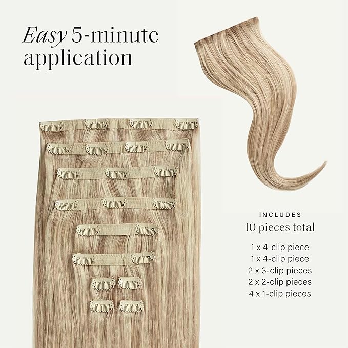Luxy Hair 24" Dimensional Beige Blonde Classic Clip-In Hair Extensions (240 grams) 100% Remy Human Hair, Natural,Volume, 10-Piece Set, Blends Easily