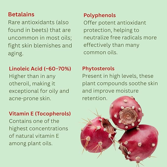 Prickly Pear Seed Oil Organic - Virgin (Cold Pressed, Unrefined) for hydrated skin, glowing mature skin. Nature’s Desert Secret for Radiant Skin and Hair 0.5 oz (15ml)