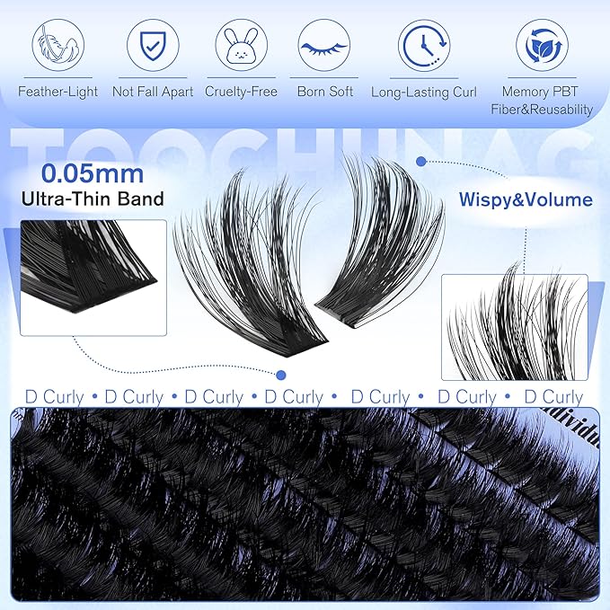 Lash Clusters 200D+260D Thick Eyelash Clusters 24mm Long Cluster Eyelash Extensions Spiky Wispy Lash Extension D Curly Cluster Lashes 224pcs DIY Individual Eyelashes by TOOCHUNAG