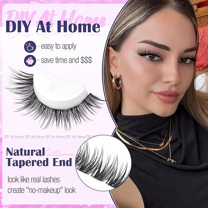 Wispy Eyelash Clusters Kit Wet Look Lash Clusters Kit Natural Cluster Eyelash Extensions 132Pcs C-Curly Cluster Lashes 10-16MM DIY Lash Extensions Lash Bond and Seal Kit