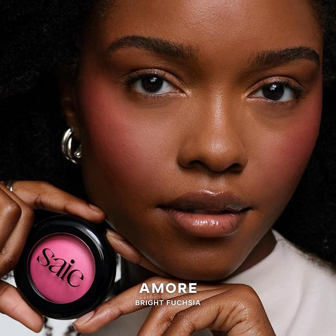 Saie SuperSuede Baked Blush - Talc-Free Powder Blush for All Day Wear - Enriched with Plant-Derived Squalane + Glycerin to Help Moisturize Dry Skin - Amore (0.1 Ounce)