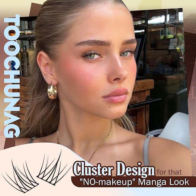 Manga Lash Clusters 9-12mm Short Eyelash Clusters Natural Wispy Individual Lashes C Curve Cluster Eyelash Extensions 0.05mm Thin Band False Eyelashes for Everyday-Use by TOOCHUNAG