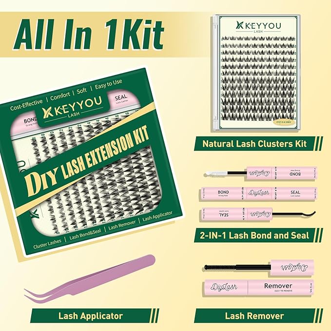 KEYYOULASH Lash Clusters Kit 120pcs 8-18MIX Lash Clusters Spiky Manga Lash Extension Kit with Lash Bond and Seal,Remover,Applicators for DIY Anime Eyelash Extension Kit at Home (KY07 Kit)