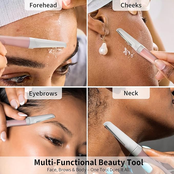 Dermaplane Razor for Women Face, Precision Face Razors for Women, Dermaplaning Tool, Gentle Exfoliation, Facial Hair Removal and Perfectly Shape Brows, Reusable Metal Handle with 4 Microblades, Pink
