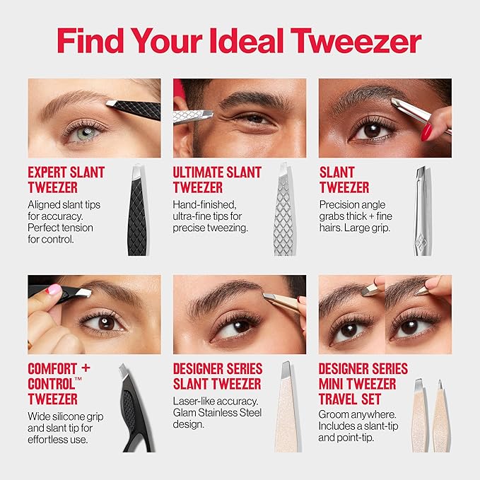 Revlon Designer Series Slant Tweezer, High Precision, Made With Long Lasting Stainless Steel, Stocking Stuffer for Women, 1 Count