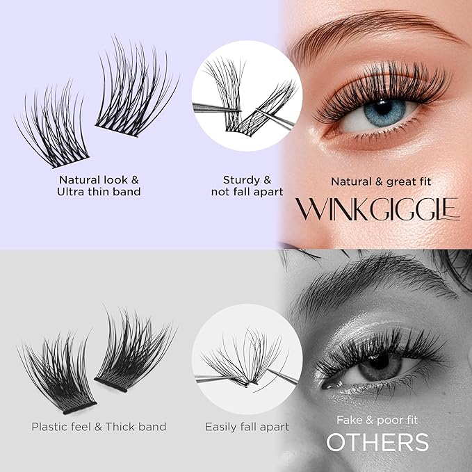 Lashes Clusters Natural Look 168Pcs Wispy Lashes Reusable Super Thin Band & Soft Individual Volume Faux Mink Lashes by Winkgiggle(703D+)