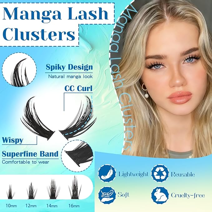 Lash Clusters Manga Eyelash Clusters 180pcs Spiky Cluster Eyelash Extensions CC Curl Natural Anime Lashes Clusters 10-16mm Wispy DIY Lash Extensions at Home (Beloved)