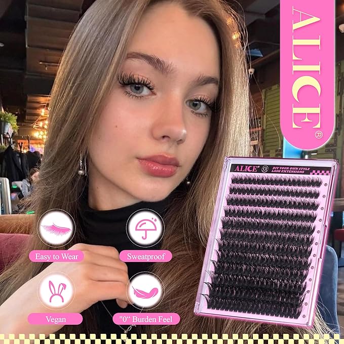 ALICE Eyelash Clusters Spiky Volume Lash Clusters Cluster Eyelash Extensions Fluffier Wispy 100D 240pcs 12-22mm CC- Curly Individual Lashes Fairy Salon Lash Extensions DIY at Home