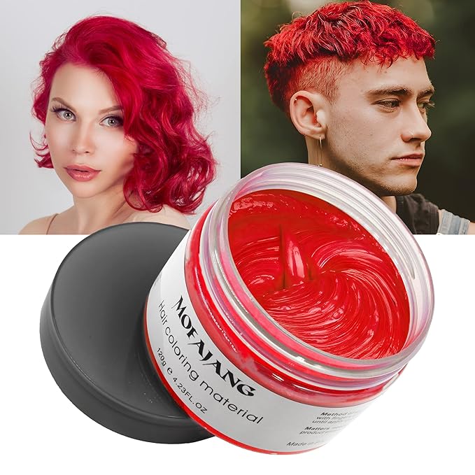 Red Temporary Hair Dye Wax Natural Instant Hair Color Wax Pomades 4.23 oz,Hair Styling Clay for Party, Cosplay, Halloween,Christmas