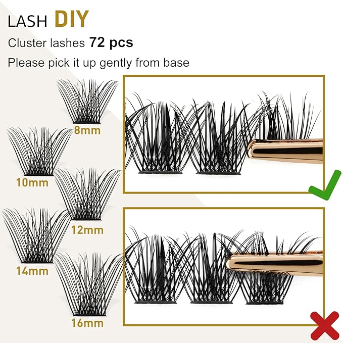 Lash Clusters B02 D Curl 16mm DIY Eyelash Extensions 72 Clusters Lashes B&Qaugen Mega Volume Individual Lashes Eyelash Clusters Extensions Wispy Individual Lashes Cluster DIY at Home (NM-D-16mm)