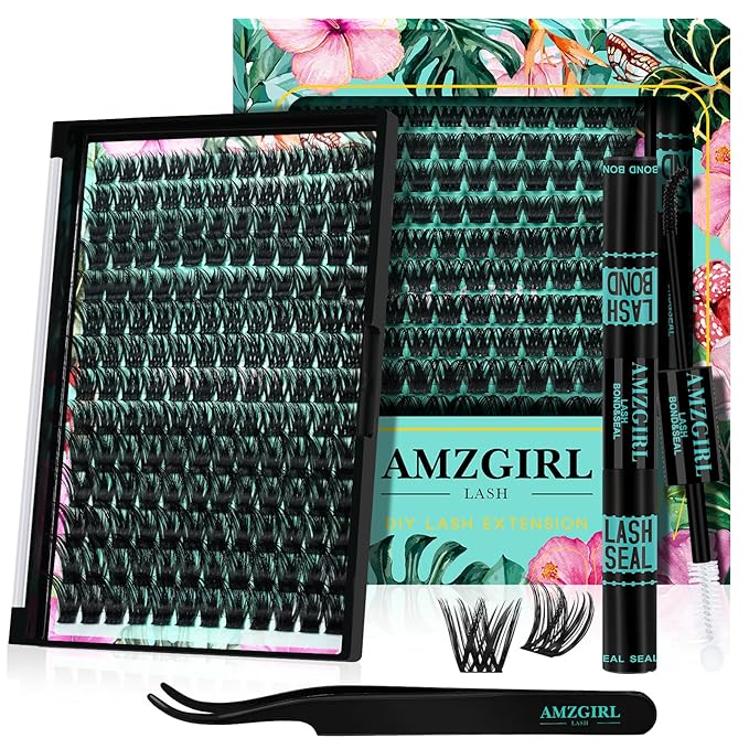 Lash Clusters Kit 168pcs Lash Extension Kit Cluster Lashes Natural Look with Lash Bond and Seal Waterproof, Lash Tweezer with Wet Look Ultra-Thin Band Lashes(Geranium-Kit,D-10-18mm)