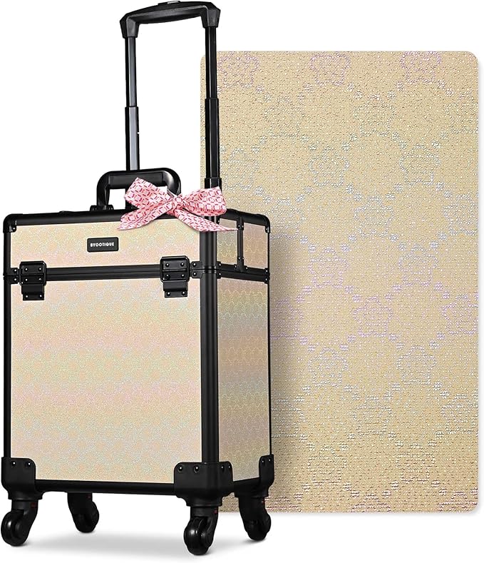 BYOOTIQUE Rolling Cosmetic Case Nail Tech Storage Cart on Wheels Hairdressing Brush Bags for Makeup Artist Salon Beautician Barbershop Hairstylist，Grace ForgetMeNot