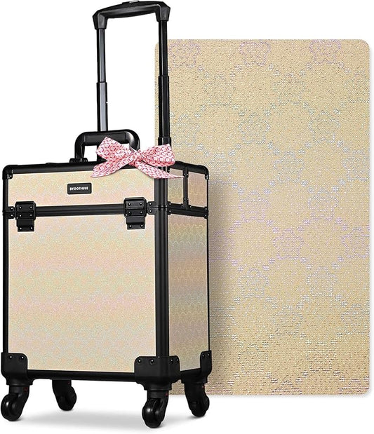 BYOOTIQUE Rolling Cosmetic Case Nail Tech Storage Cart on Wheels Hairdressing Brush Bags for Makeup Artist Salon Beautician Barbershop Hairstylist，Grace ForgetMeNot