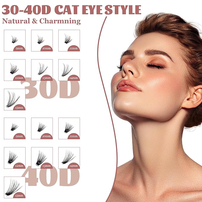 Lash Clusters 280pcs DIY Individual Lashes 30D Cluster Eyelash Extensions 9-16mm Eyelash Clusters Lash Extensions for Self Application (30D,0.07D, 9-16mm)
