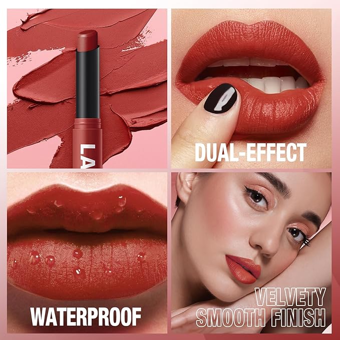 Jolilab 2Pcs Velvet Matte Lipstick Nude Matte Soft Dark Color Stick High Pigmented Long-Lasting Waterproof Lip Stick Lip Balm Beauty Cosmetics Gift for Girls and Women（03#+04#