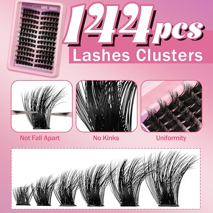 Lash Clusters Eyelashes Clusters Left&Right Cluster Eyelash Extensions Thick D Curly Individual Lashes Clusters 150P DIY Fairy Lash Extension at Home