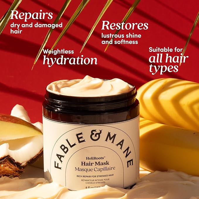 Fable & Mane Deep Moisture Repairing Hair Mask, For Frizzy, Dry, Damaged Hair. Treatment Repairs and Softens with Shea Butter and Coconut