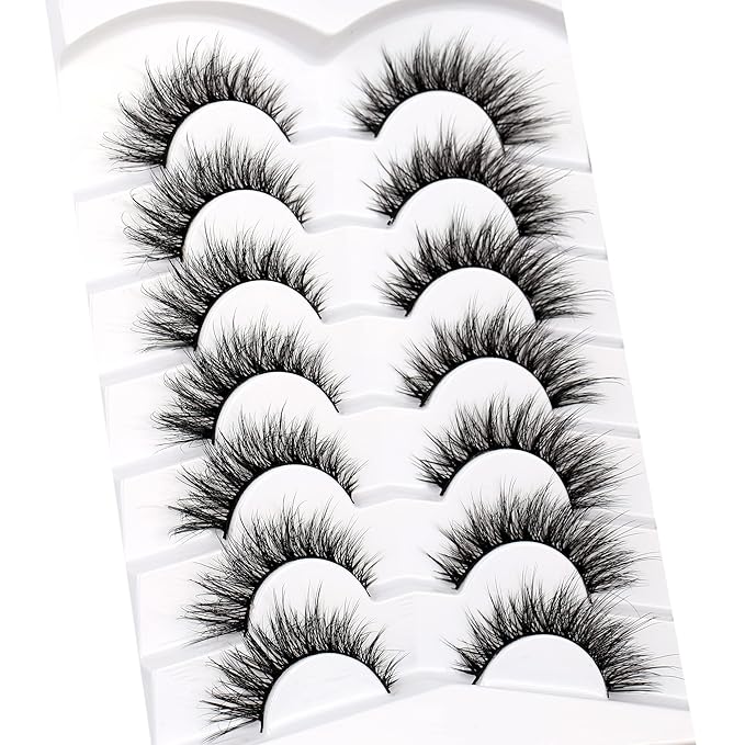Pooplunch False Eyelashes Fairy Lashes Wispy Crossed Faux Mink Lashes Cat Eye Look Fluttery Volume 8D Fake Eyelashes Faux Mink Lashes Strips 7 Pairs Pack