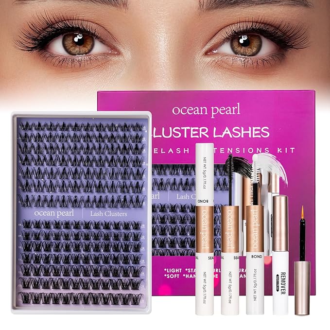 Ocean Pearl Lash Clusters Kit 154pcs,Eyelashes,spike-effect cluster lashes,10-18mm manga/anime-inspired lashes clusters,DIY Cluster Eyelash Extensions kit with lash bond+seal+remover+tweezers-M31+M34