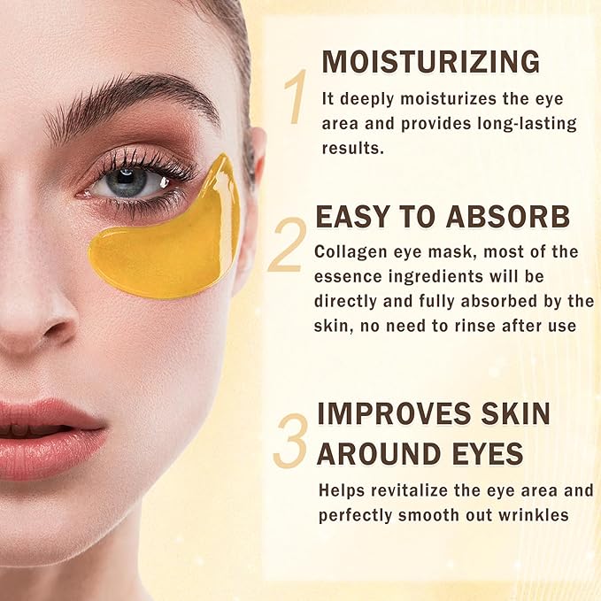 CAHIUYOA 30 Pairs Gold Eye Mask Under Eye Patches for Dark Circles and Puffy Eyes Moisturizing Under Eye Mask Reduce Eye Bags