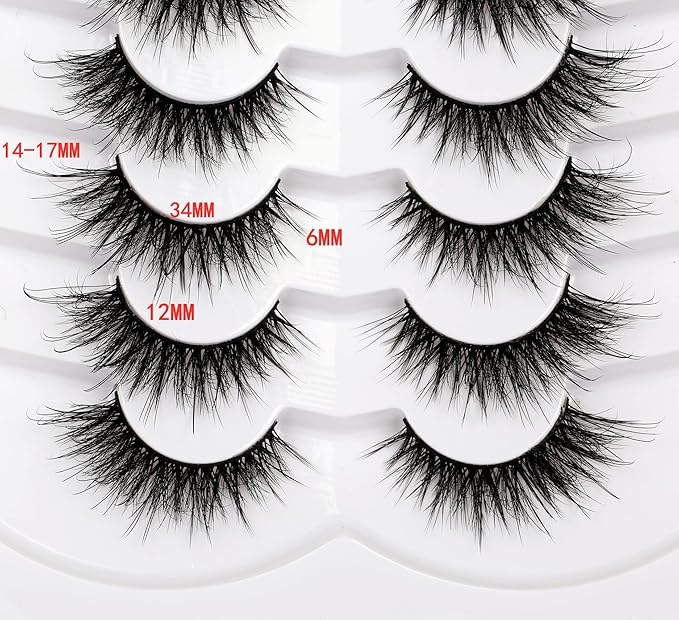 Pooplunch False Eyelashes Fairy Fluttery Lashes Wispy 8D Volume Natural Crossed Fake Eyelashes Faux Mink Lashes Strips 7 Pairs Pack