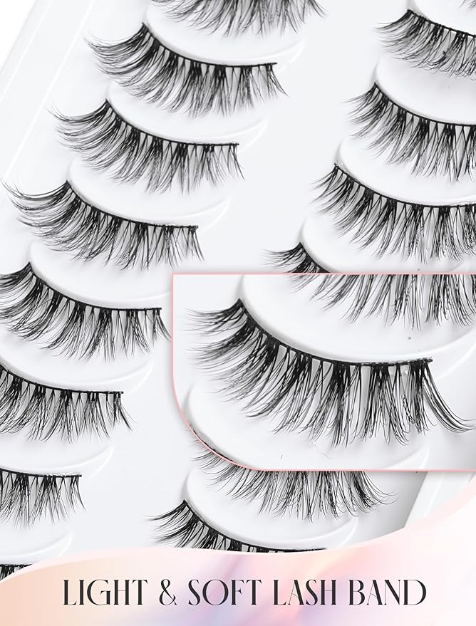 Fake Eyelashes Natural Lashes False Lashes Pack Fake Lashes Mink Lashes Fluffy Natural Eyelashes 10 Pairs 14mm White Rose