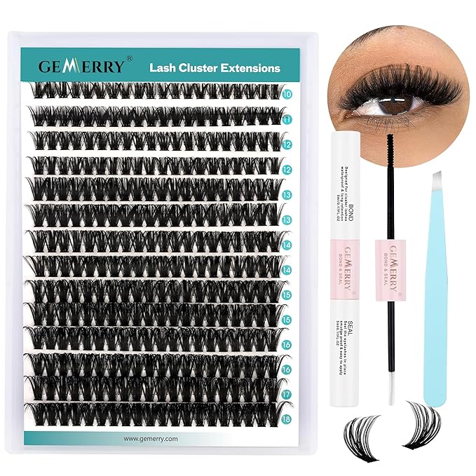 GEMERRY DIY Lash Extension Kit for Beginners 280 PCS Individual Lash Cluster Kit 0.07D 10-18 MIX Eyelash Extension Kit Lash Glue for Eyelash Extensions(60D-0.07D,10-18MIX-KIT)