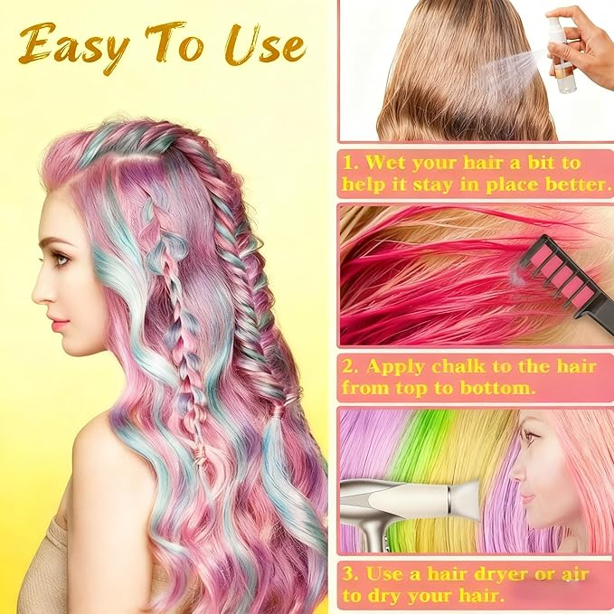 12 Colors Festive Fun Hair Chalk Combs, Instant Hair Color Comb Washable Quick Dry Vibrant Temporary Color for Birthday Christmas Party Gifts for Teenage Girls Kids (10 Colors)