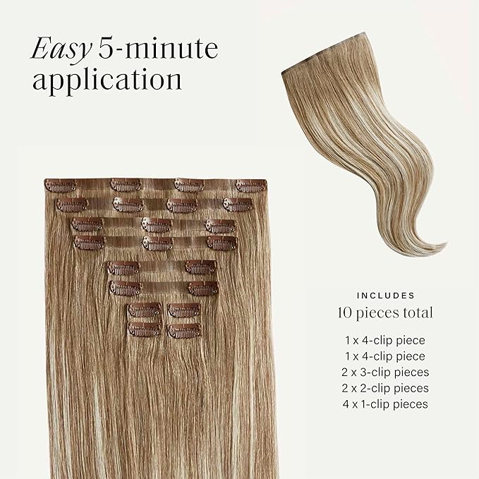 Luxy 100% Remy Human Hair - Seamless Clip-In Hair Extensions - Multi-Dimensional Color for Natural Blending, Adds Volume & Length 240 grams 24" Natural Blonde Balayage