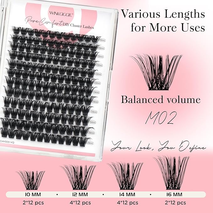 Lash Clusters Volume Wispy Eyelash Clusters, 10-16mm D Curl Natural Lashes Clusters, DIY Individual Lash Extensions with Soft Ultra-thin Band, 144pcs (M02)
