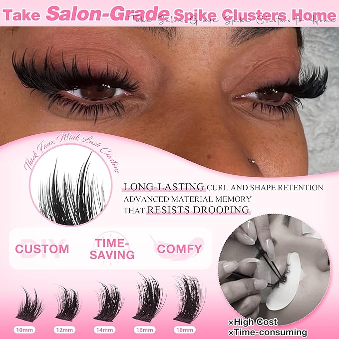 Lash Clusters Manga Eyelash Clusters Fluffy Eyelash Clusters Extensions 200D Thick Individual Lash Clusters with Spikes 10-18mm Lash Extensions Volume False Eyelashes Reusable Lashes Full Look