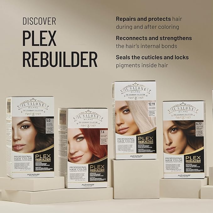Il Salone Milano Plex Rebuilder Permanent Hair Color Cream - 7.7 Cinnamon Blonde Hair Dye Kit - Professional Salon - Premium Quality - Protects and Restructures - Paraffin, Paraben, Ethyl Alcohol Free