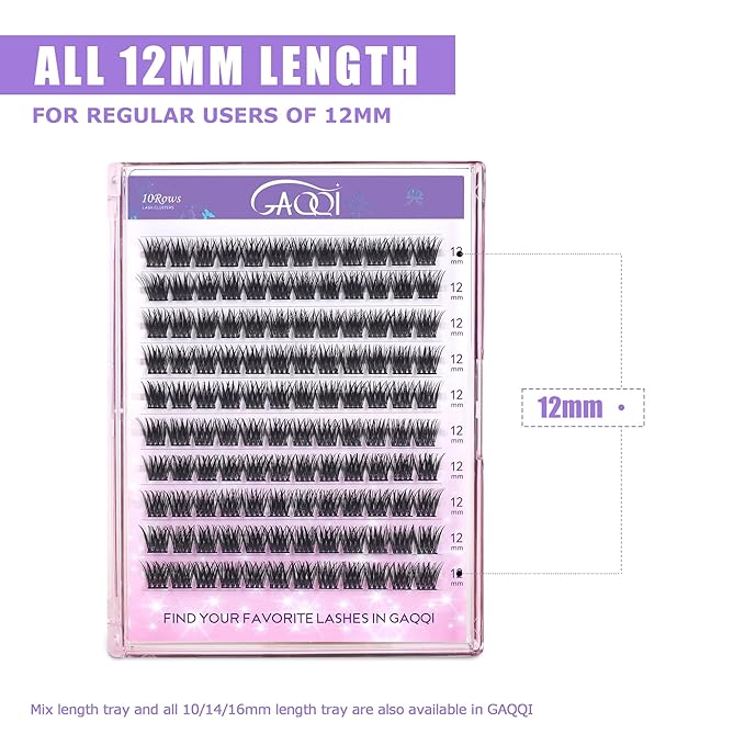 GAQQI Lash Clusters, GQ19 False Eyelashes DIY Lash Extensions C Curl Cluster Lashes 120PCS 12MM Only, Natural and Wispy Individual Lash Wisps (GQ19,12mm,C Curl )