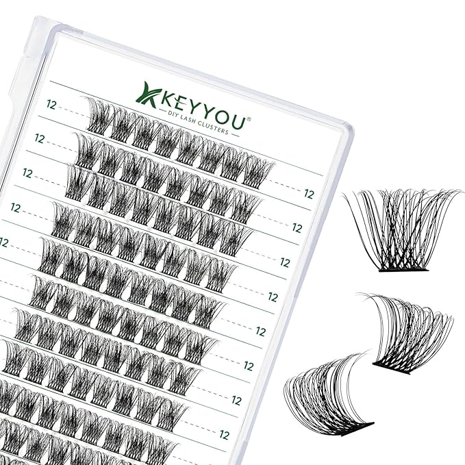 Lash Clusters 96pcs Individual Lashes Y11 D Curl 12mm Cluster Lashes KEYYOU Volume Wispy Lash Extension Soft&Comfortable Easy DIY at Home(Y11 D-12mm)