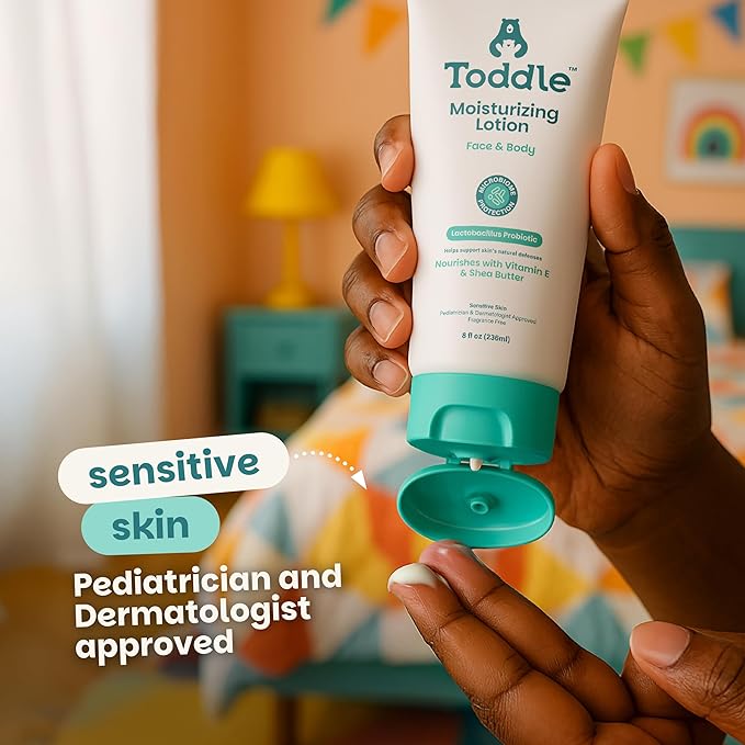 Probiotic Moisturizing Lotion for Face & Body, Eczema & Dry Skin Relief, Fragrance-Free with Vitamin E, Shea Butter for Sensitive Baby & Kids Skin, Pediatrician-Approved, Travel Size 1.7oz